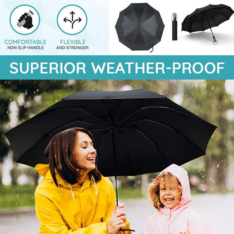 10 Ribs Strong Automatic Umbrella Windproof Stormproof Compact Folding Umbrella