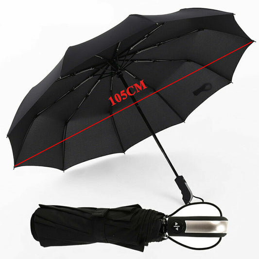 10 Ribs Strong Automatic Umbrella Windproof Stormproof Compact Folding Umbrella